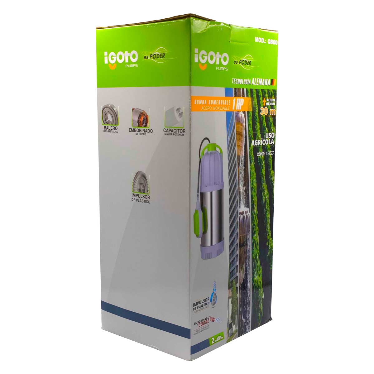 Bomba Sumergible 1Hp Acero Inoxidable Q800 Con Flotador Igoto IGOTO BOMBAS Ferreabasto