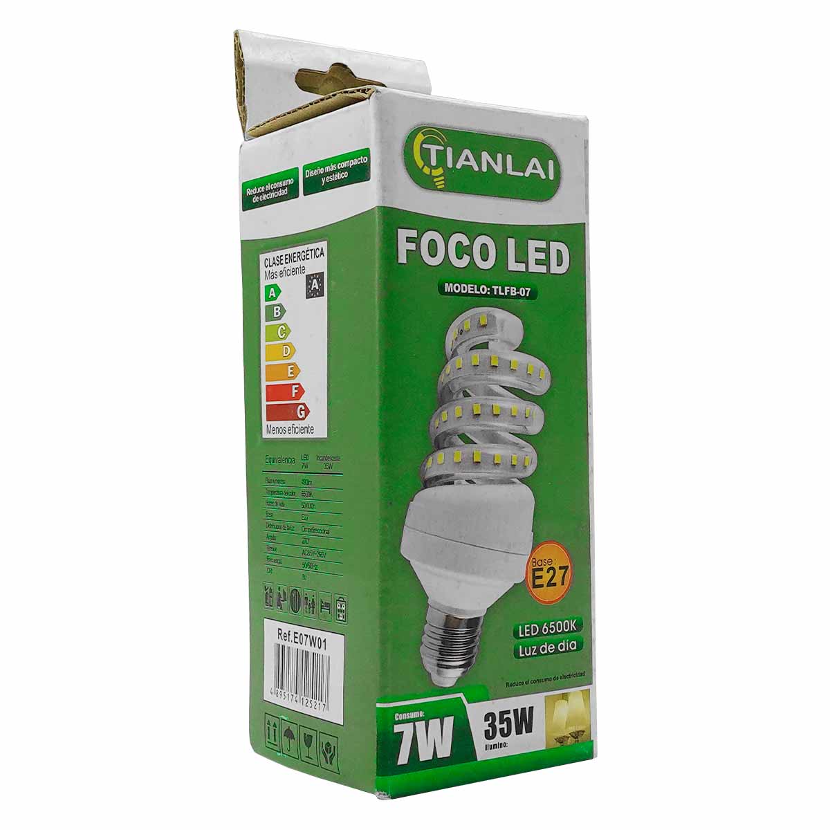 Foco Lampara Espiral De Led 7W 560Lm Luz Blanca Tianlai IMPORTACIONES KYT SA DE CV Ferreabasto