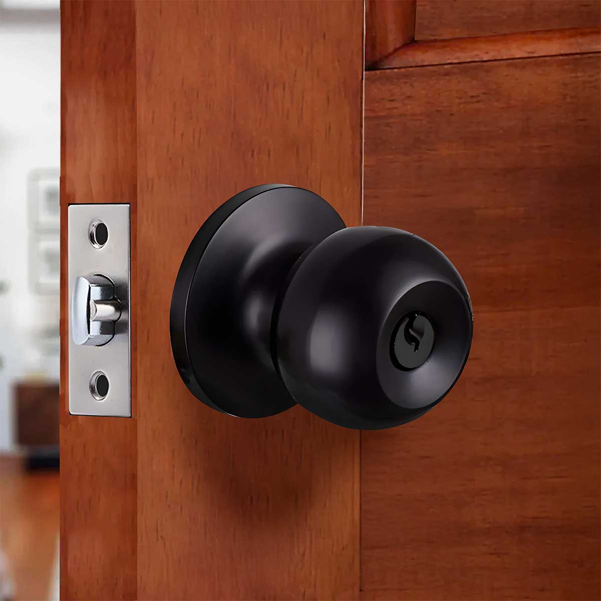 Cerradura Cilindrica Entrada Chapa Perilla Llave Negro Kovac