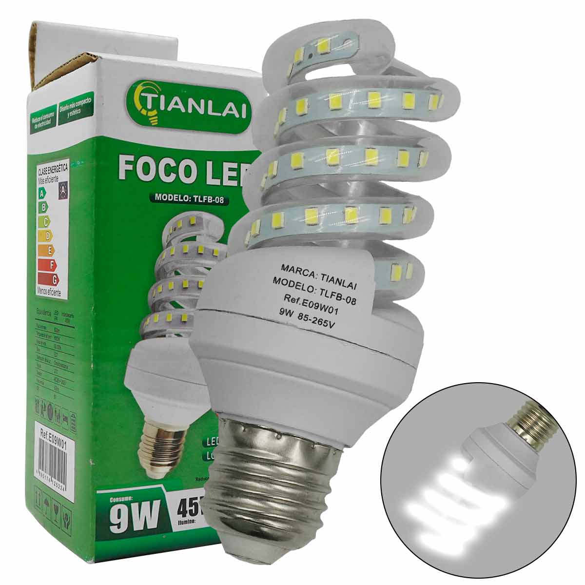Foco Lampara Espiral De Led 9W 720Lm Luz Blanca Tianlai IMPORTACIONES KYT SA DE CV Ferreabasto