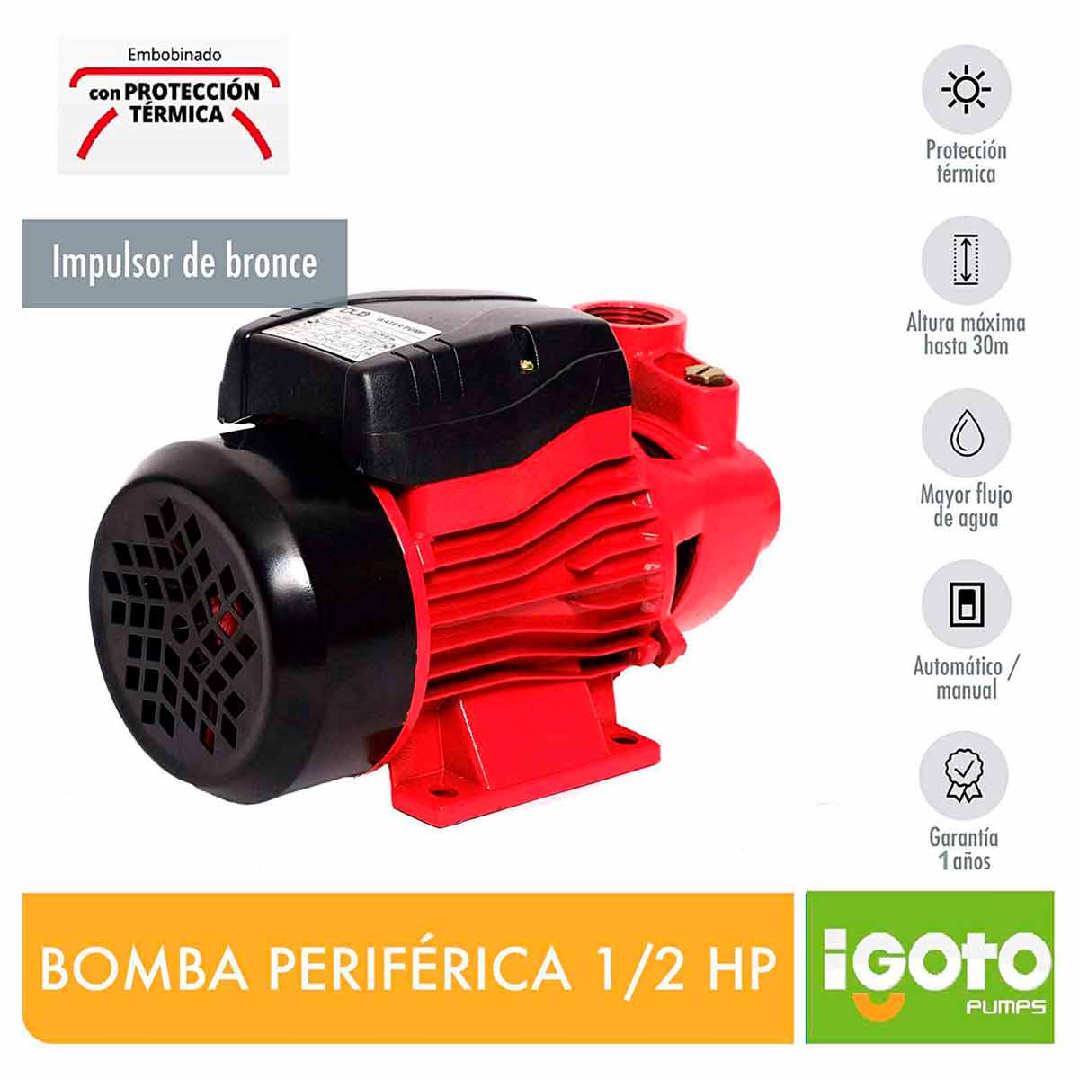 Bomba De Agua Periferica Duo 1/2Hp 370W Igoto