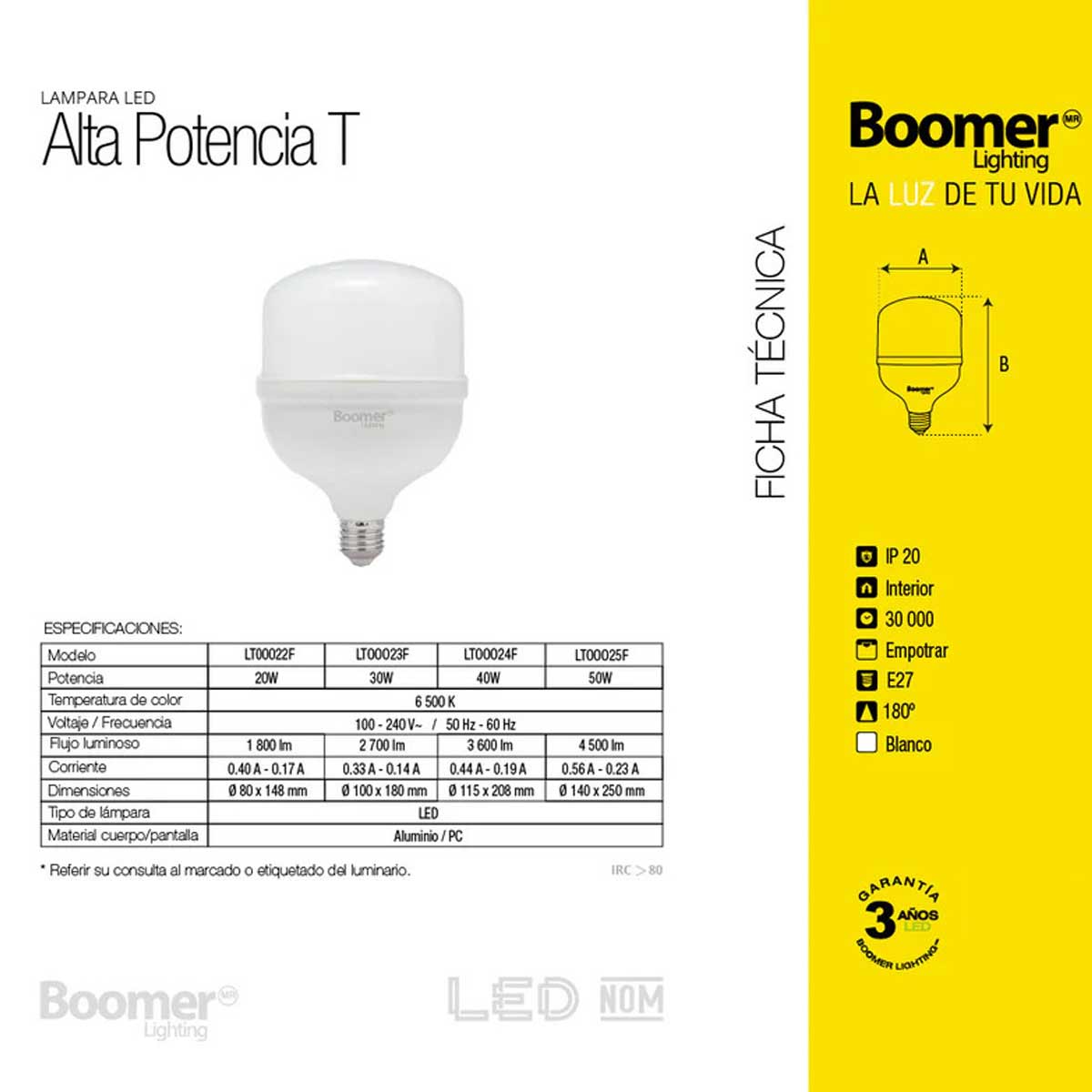 Lampara Led Alta Potencia 40W Luz De Dia 3600lm 6500K