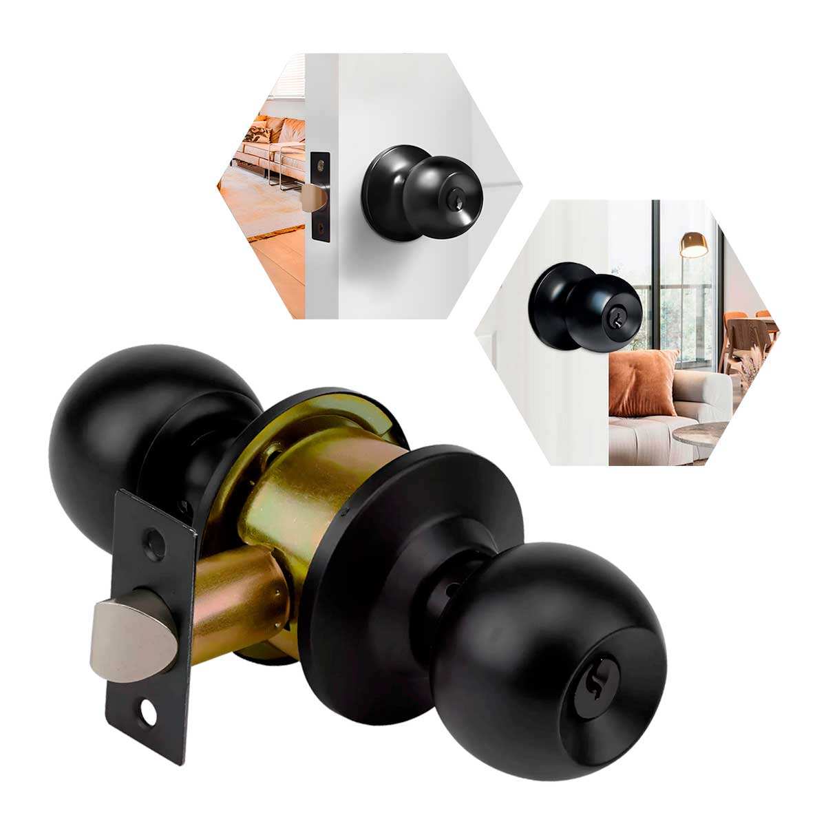 Cerradura Cilindrica Entrada Chapa Perilla Llave Negro Kovac