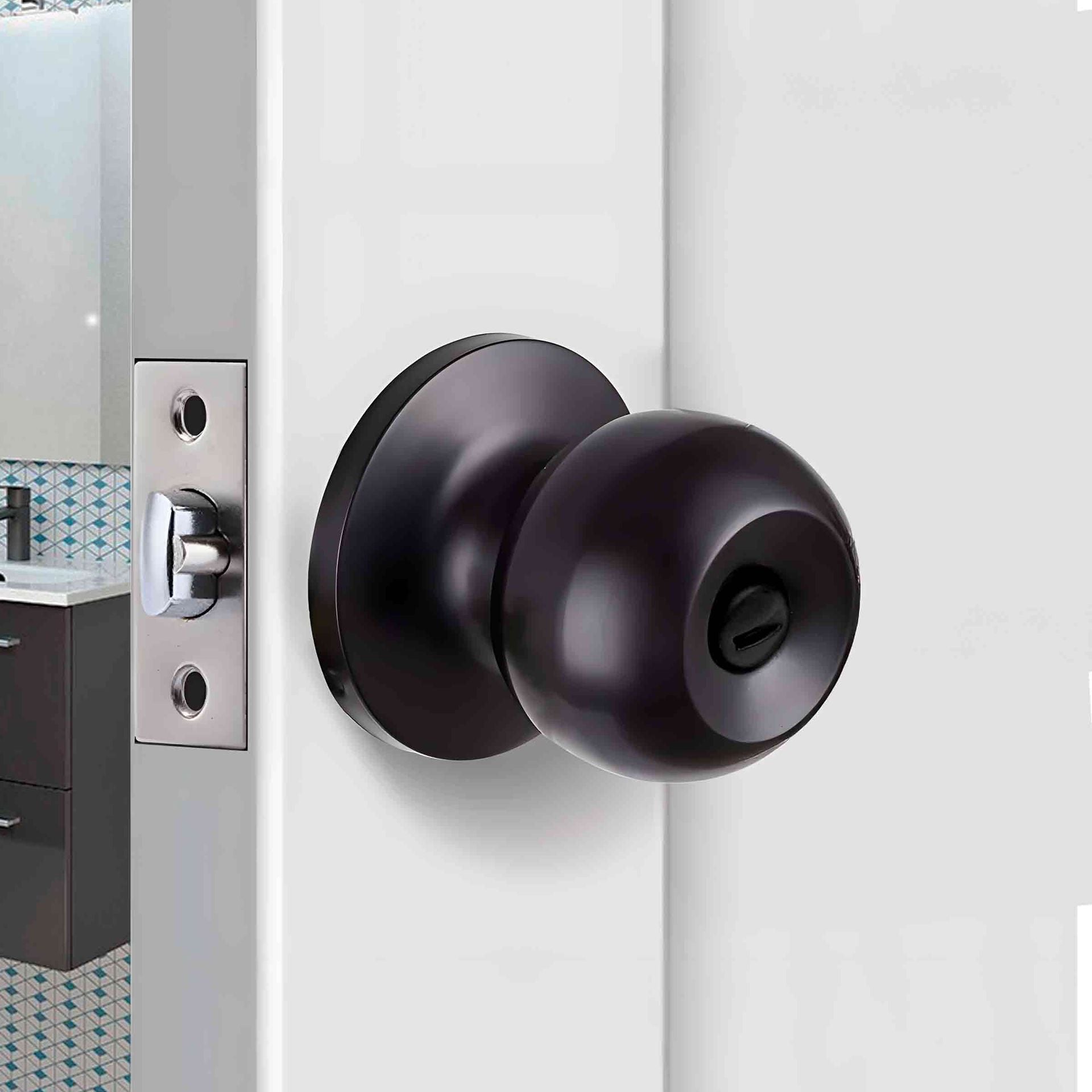 Cerradura Cilíndrica Chapa Baño Perilla Ranura Botón Negro Kovac