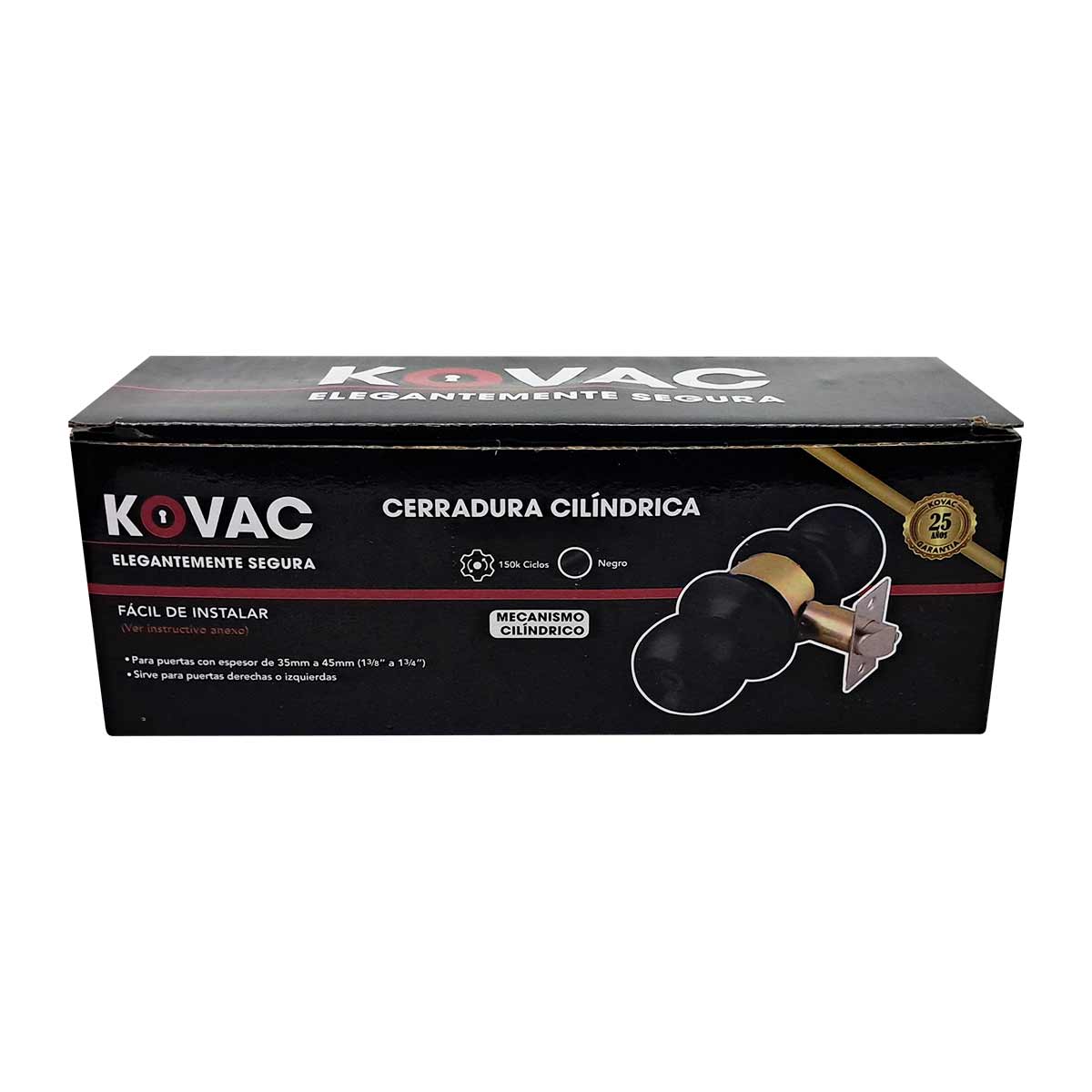 Cerradura Cilindrica Entrada Chapa Perilla Llave Negro Kovac