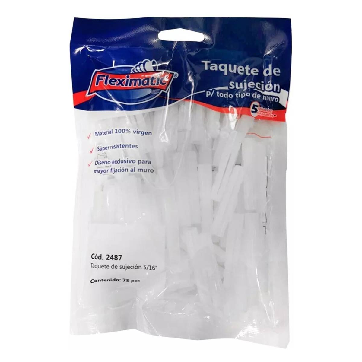 Taquete Blanco De Sujecion 5/16 Alta Densidad Bolsa 75 Pzas FLEXIMATIC Ferreabasto