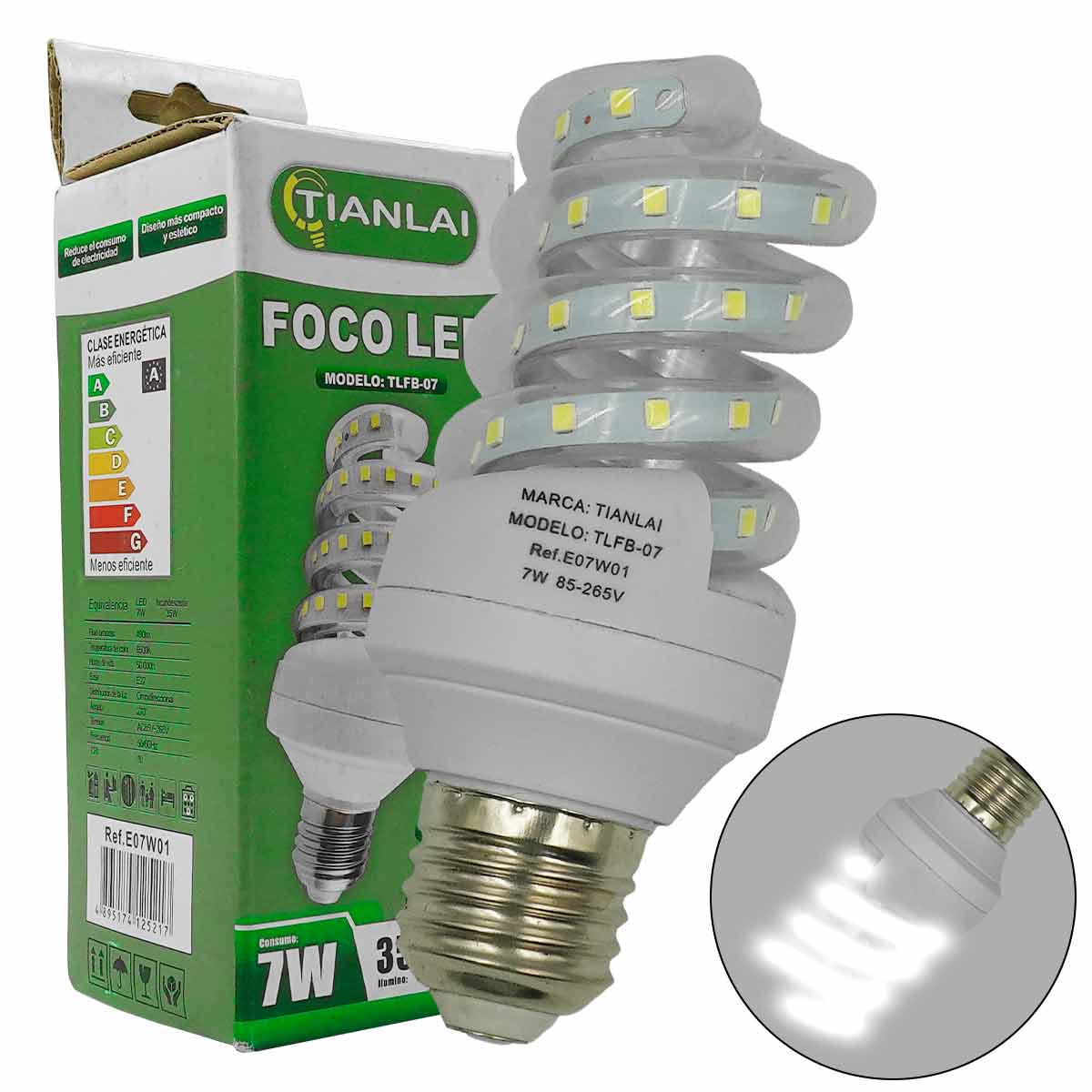 Foco Lampara Espiral De Led 7W 560Lm Luz Blanca Tianlai IMPORTACIONES KYT SA DE CV Ferreabasto