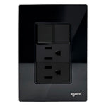 Placa Armada Cristal Con 1 Apagador Sencillo Y 2 Contactos de 1 Modulo Negro Igoto IGOTO Ferreabasto