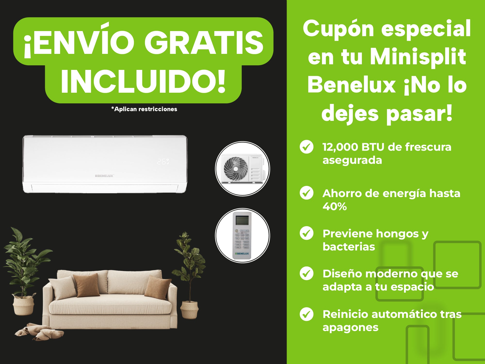 aire acondicionado minisplit EV1425 benelux envio incluido descuentos pagina web tienda en linea ferreabasto