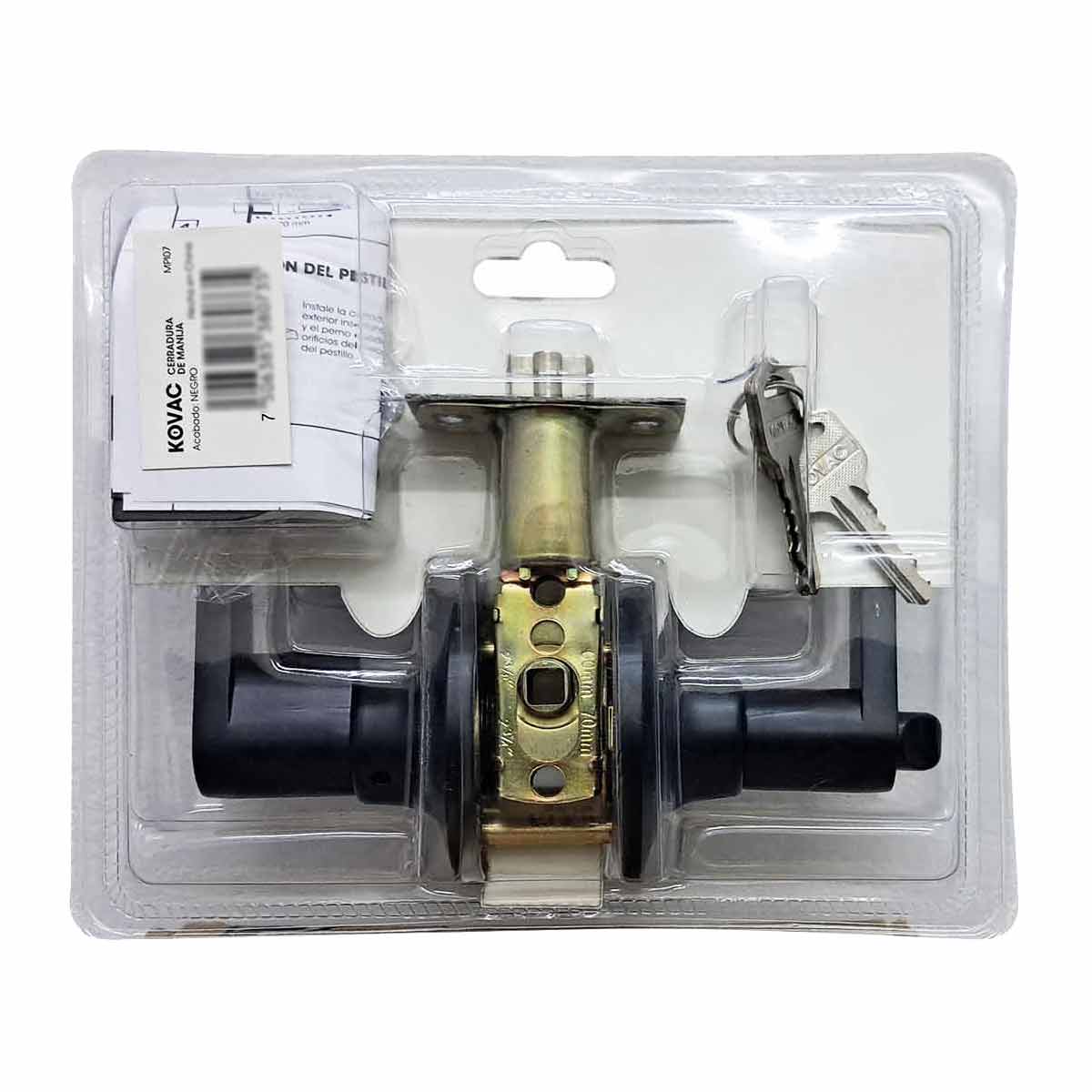 Cerradura Chapa Manija De Entrada C/ Llave Botón Negro Kovac