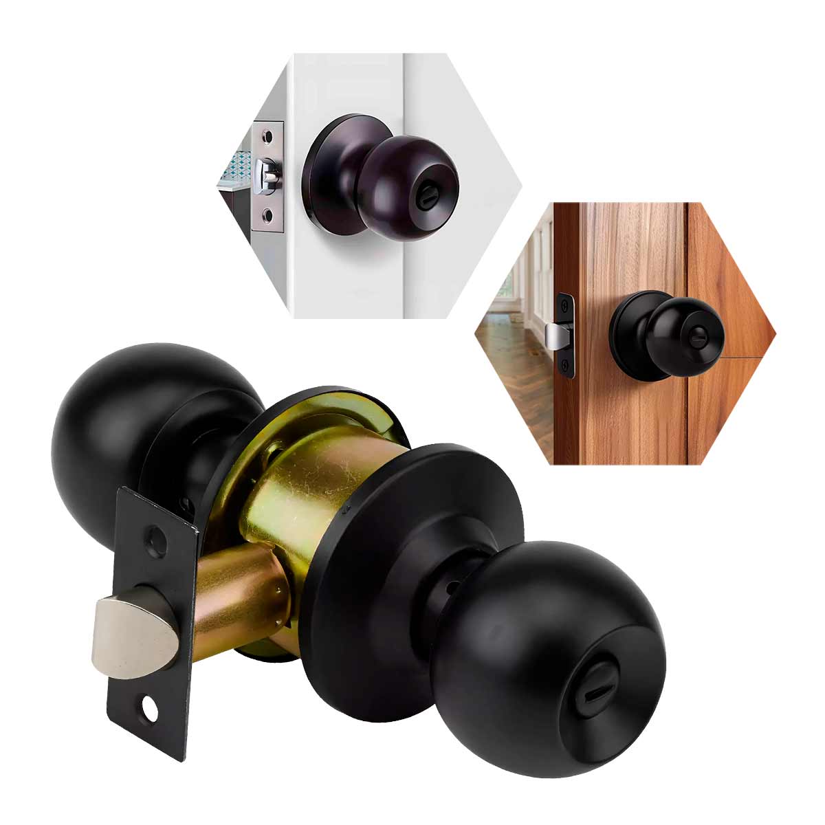 Cerradura Cilíndrica Chapa Baño Perilla Ranura Botón Negro Kovac