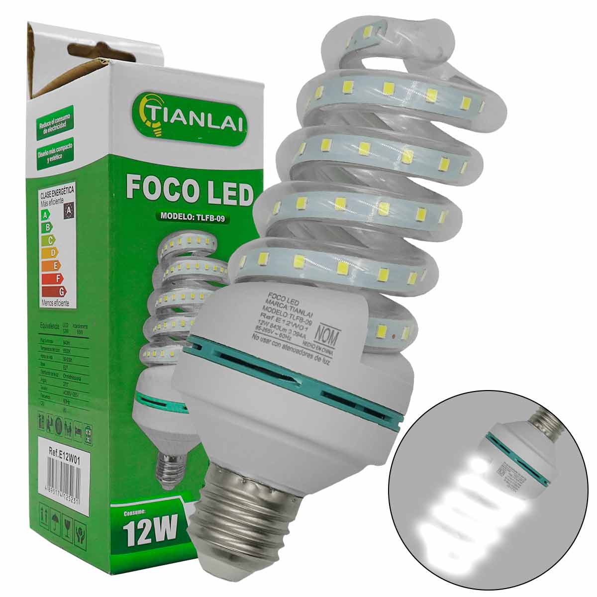 Foco Lampara Espiral De Led 24W 1920Lm Luz Blanca Tianlai IMPORTACIONES KYT SA DE CV Ferreabasto