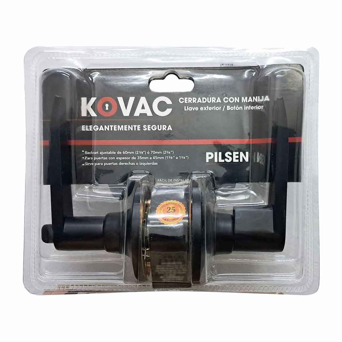 Cerradura Chapa Manija De Entrada C/ Llave Botón Negro Kovac