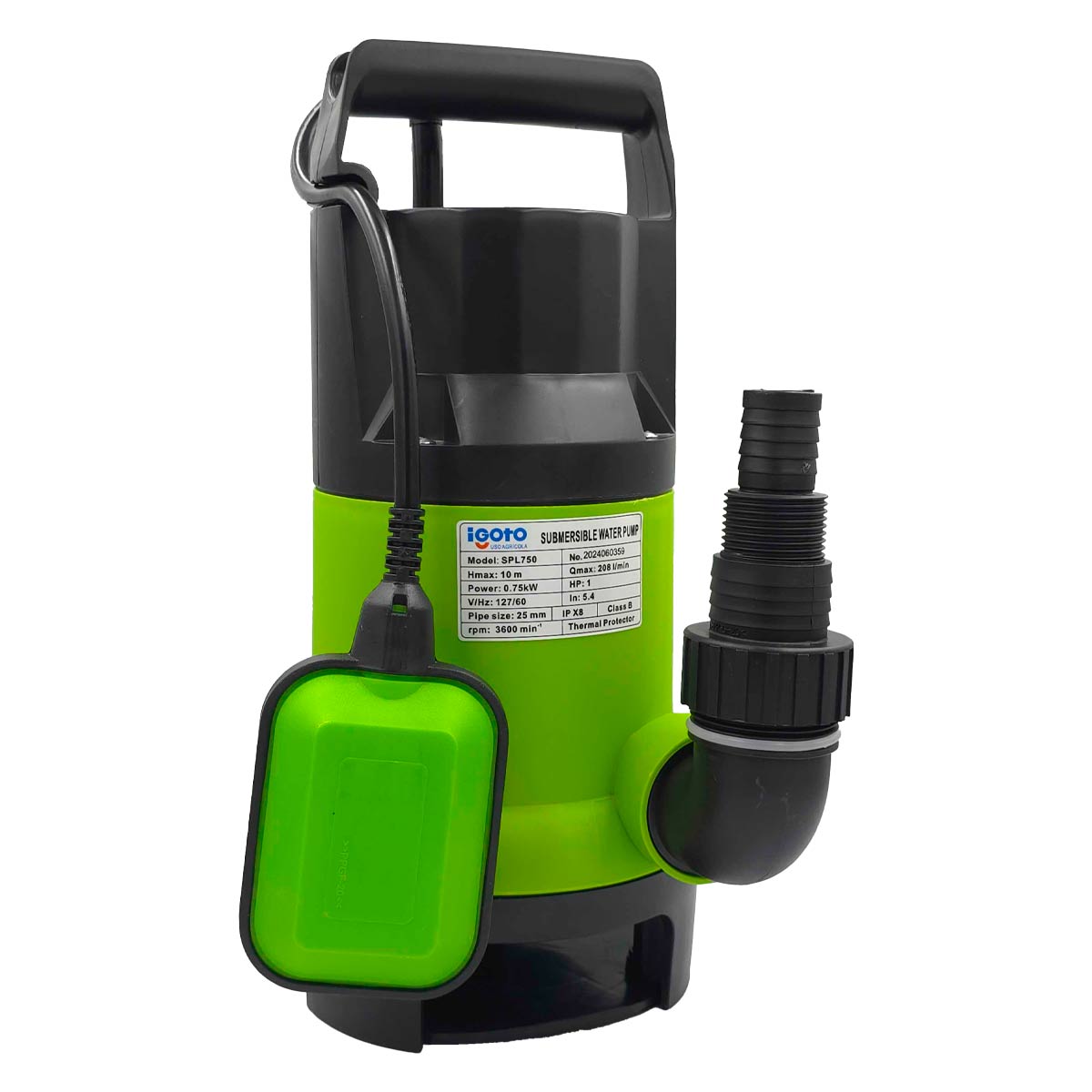 Bomba Sumergible Plastica 1/2 Hp 370 W Cisterna Igoto
