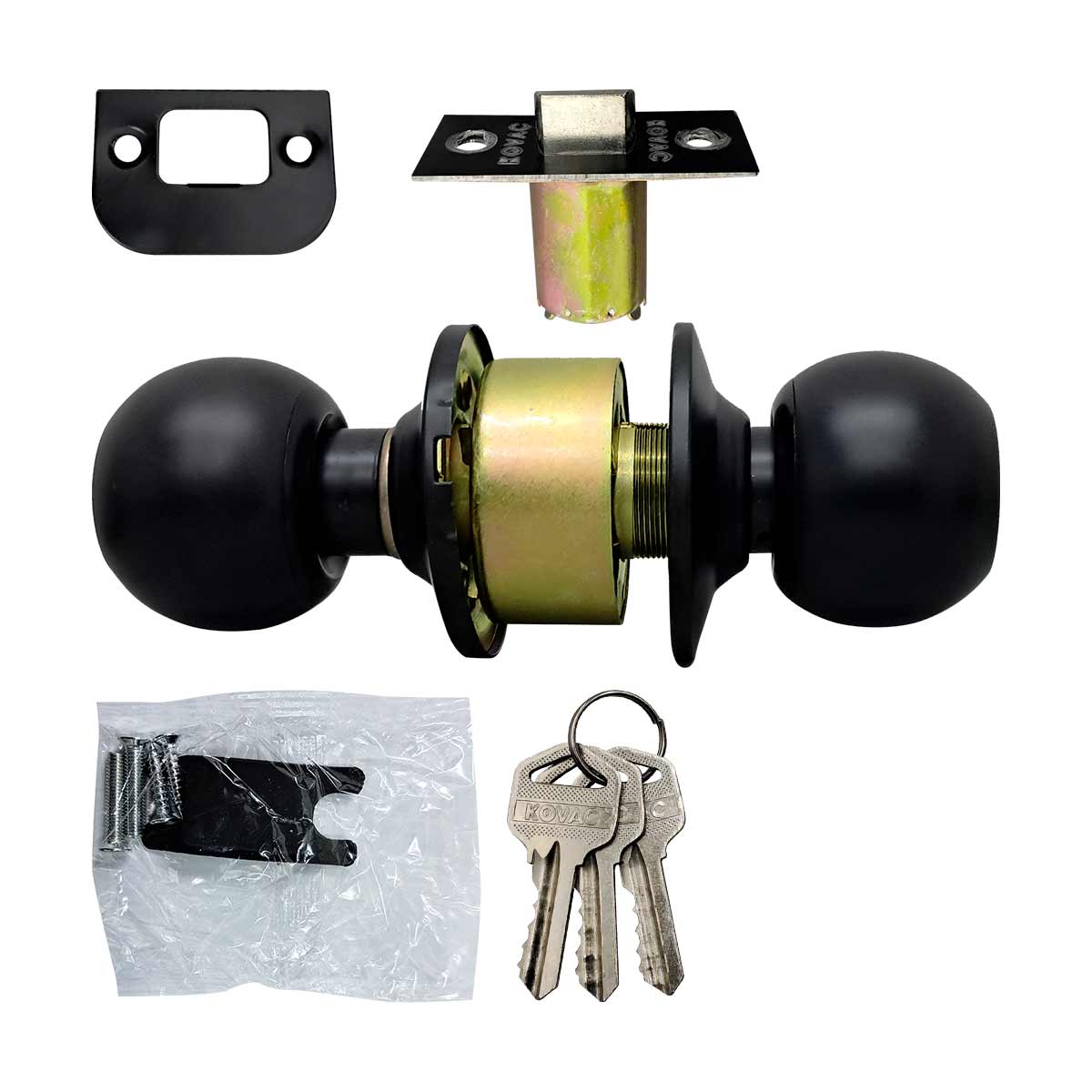 Cerradura Cilindrica Entrada Chapa Perilla Llave Negro Kovac