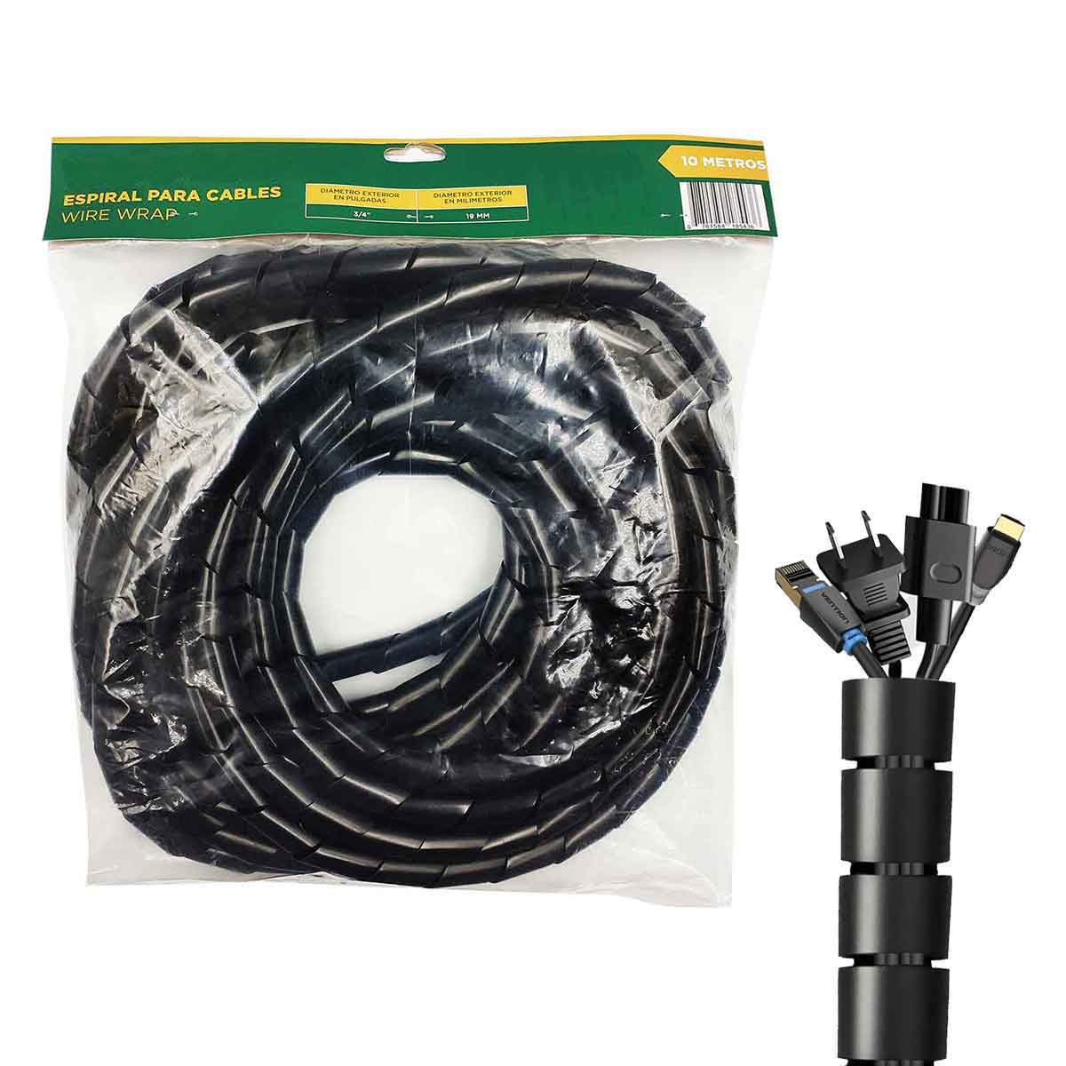 Tubo organizador de cables, tipo espiral, negro Steren