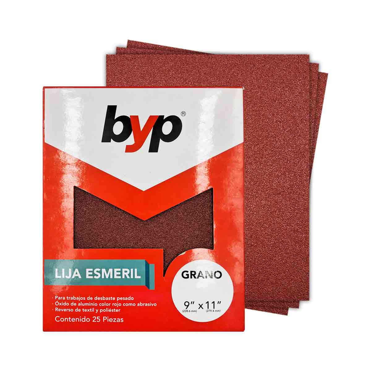 25 Pzs Lija Esmeril 9X11 Pulgadas Grano 36 BYP BYP Ferreabasto
