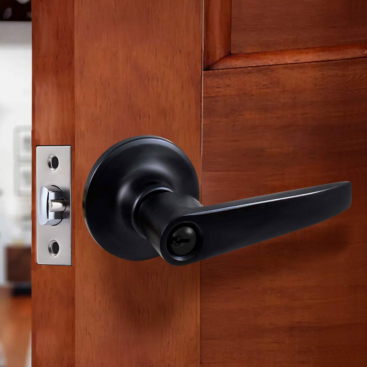 Cerradura Chapa Manija De Entrada C/ Llave Botón Negro Kovac