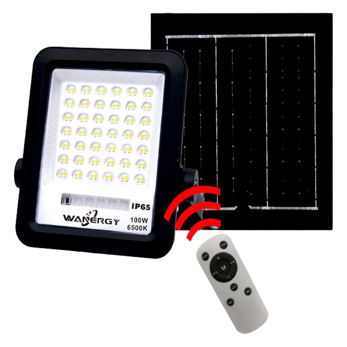 Reflector Led 100W Panel Solar Exterior Con Control Remoto Y Sensor WANERGY Ferreabasto