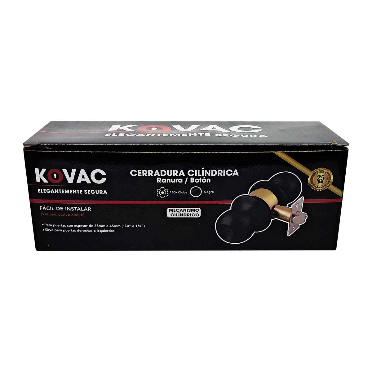 Cerradura Cilíndrica Chapa Baño Perilla Ranura Botón Negro Kovac