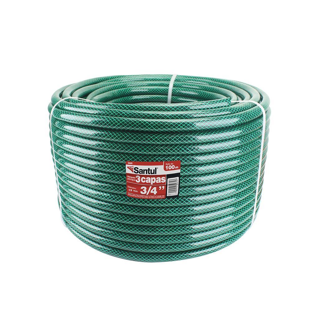 Manguera para Jardin 3/4&quot;X100Mts Reforzada Verde Nylon SANTUL Ferreabasto