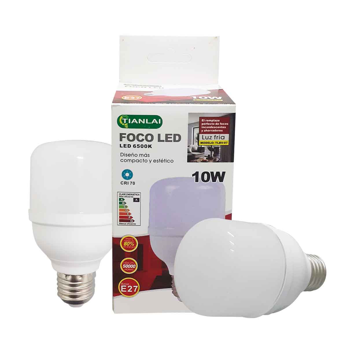 Foco Led Tipo Bala 10W Tianlai Luz Fria 6500K 800lm 10 Piezas TIANLAI Ferreabasto