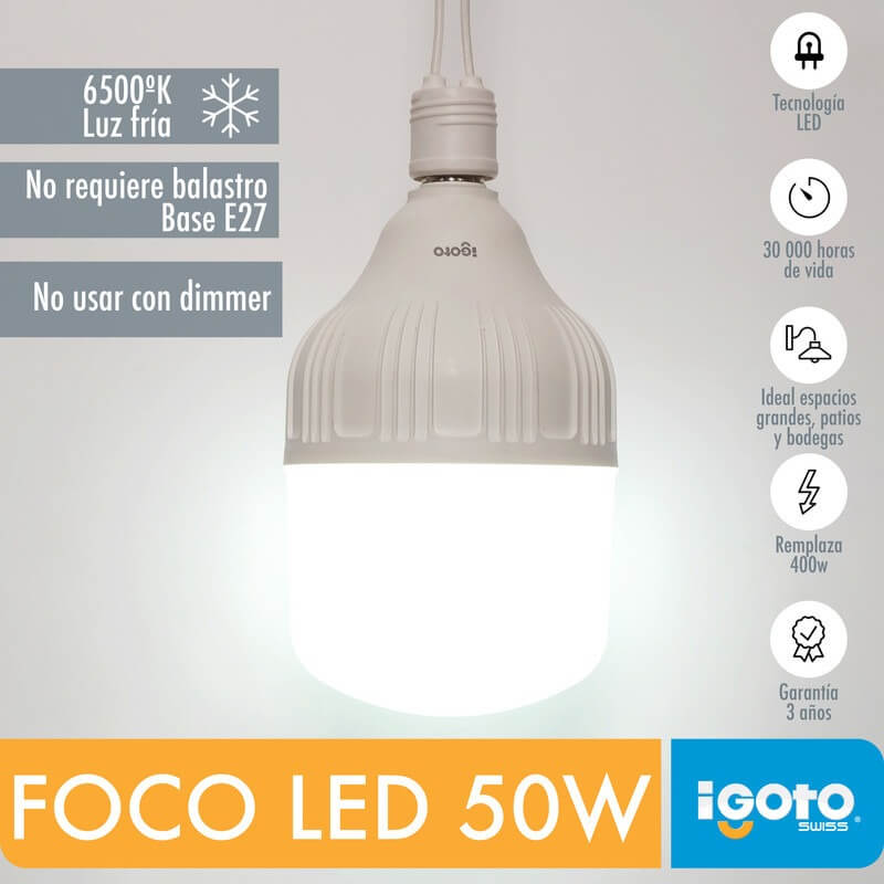 Foco Led Alta Potencia T140 50W 6500K (Luz Fria) Igoto - Ferreabasto