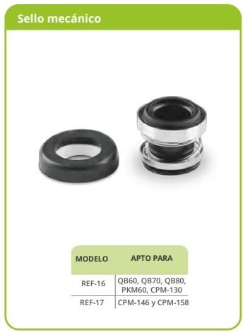 Sello Mecanico Para Bomba Centrifuga 1HP y 3/4HP 2 Piezas Igoto IGOTO PUMPS Ferreabasto