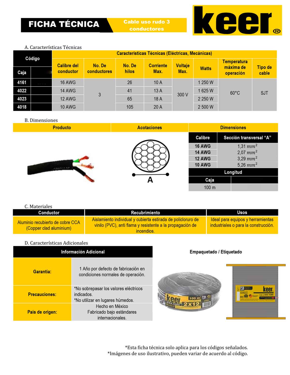 ficha tecnica cable uso rudo tres hilos