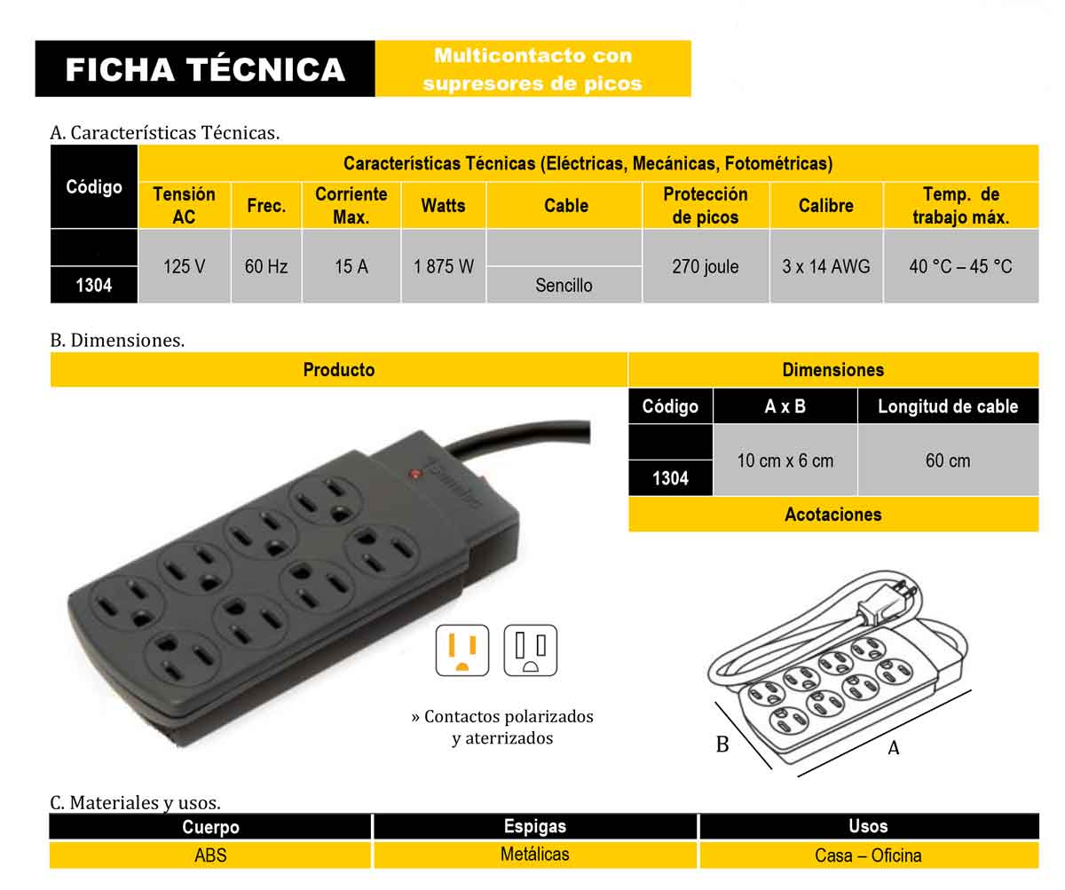 Multicontacto Negro 8 Entradas 270J Sanelec 1304 Proteccion Contra Sobrecargas SANELEC Ferreabasto