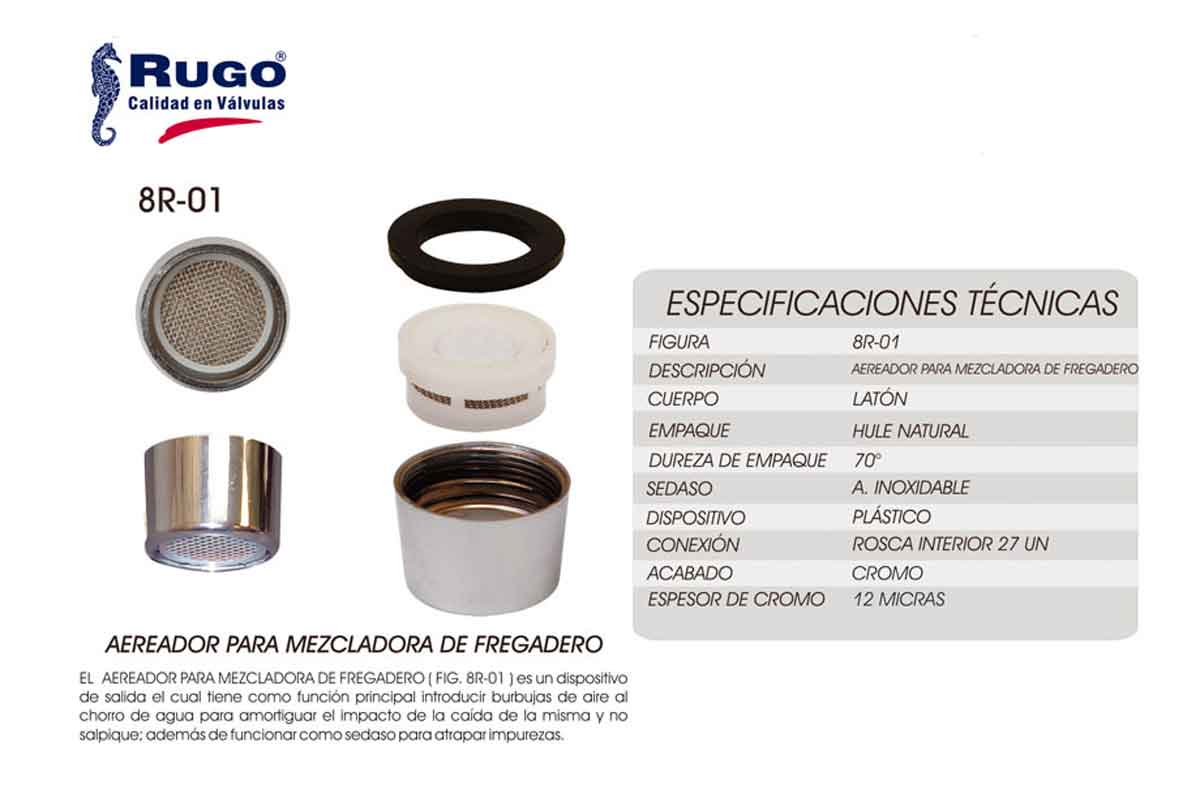 Aireador de Laton Rugo 8R01 Repuesto Boquilla Mezcladora 6 Pzs RUGO Ferreabasto