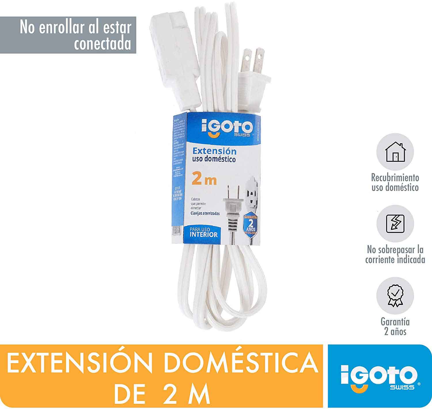 Extension Electrica Domestica Igoto 2m Blanca 2X16 Awg 5 Piezas - Ferreabasto