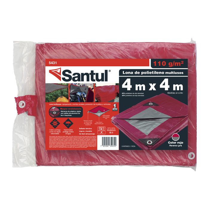 Lona Uso Ligero Roja Reforzada Santul 5431 4x4M Para Toldo 110gr SANTUL Ferreabasto