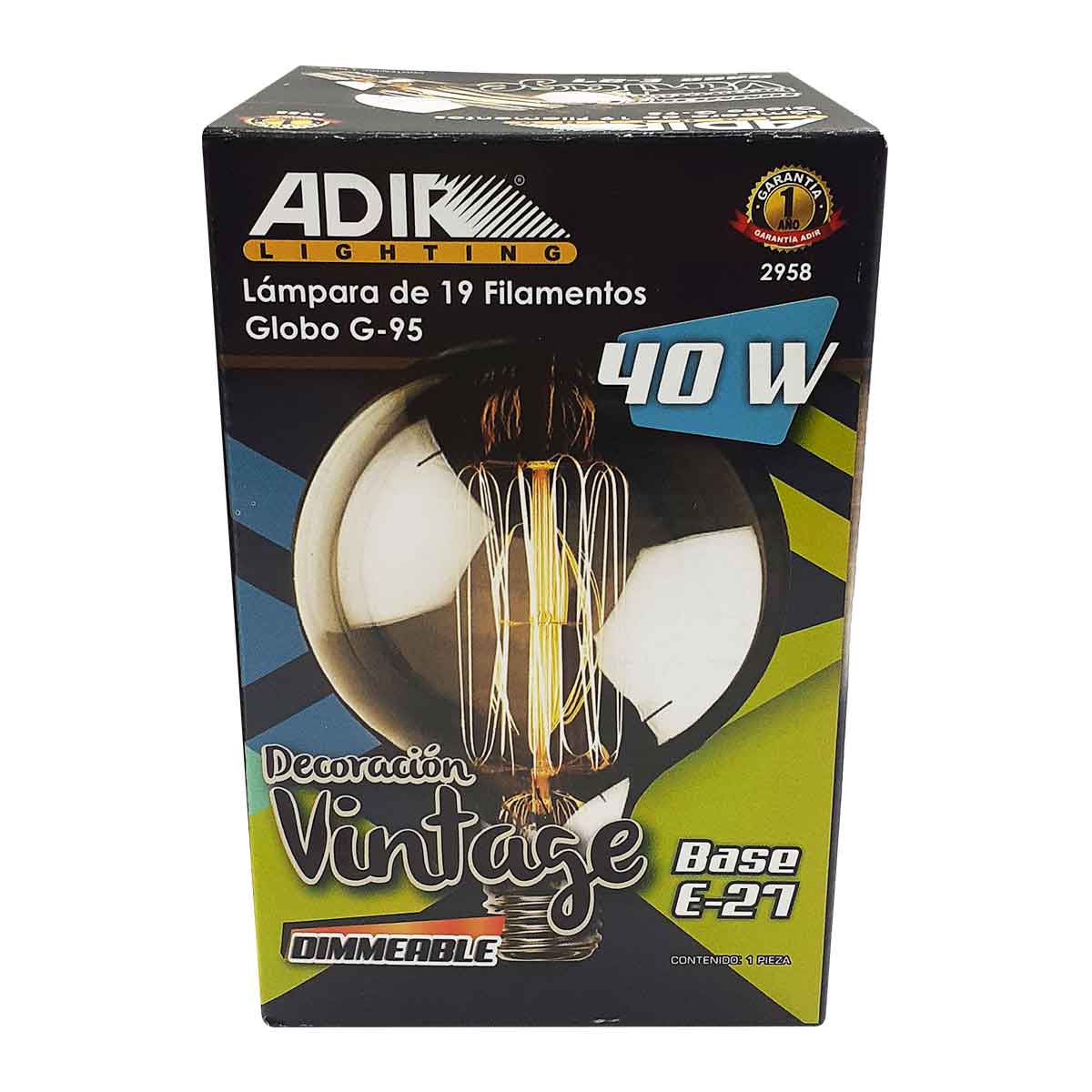 Foco Vintage Tipo Globo 40W Adir 2958 Luz Calida Incandescente ADIR Ferreabasto