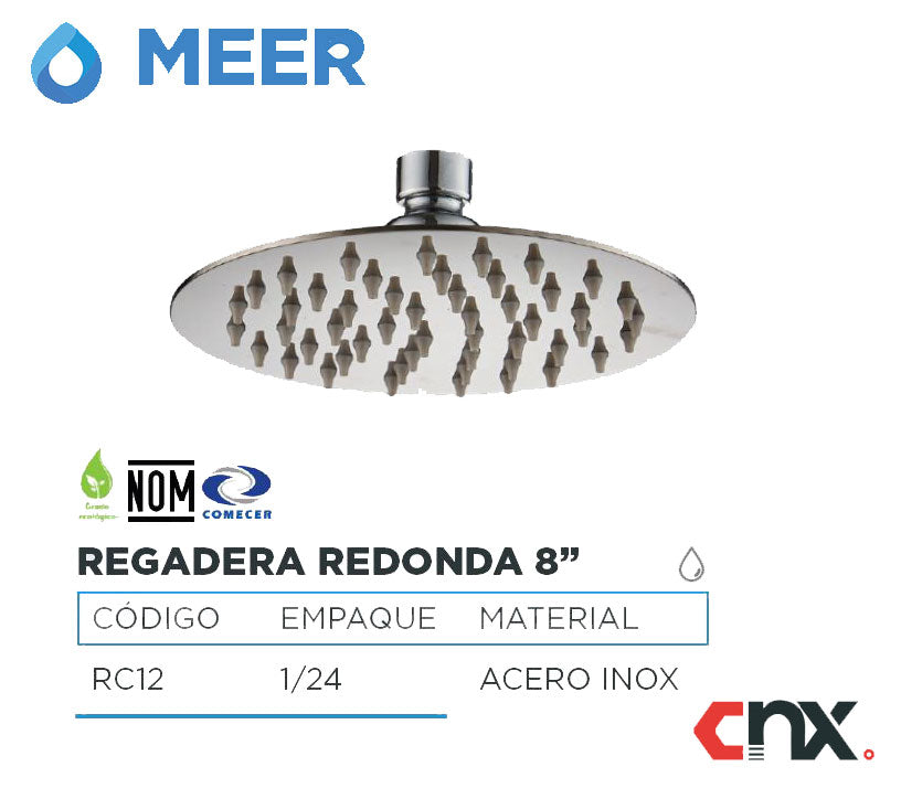 Regadera Redonda 8&quot; Acero Inoxidable Deluxe Meer - Ferreabasto