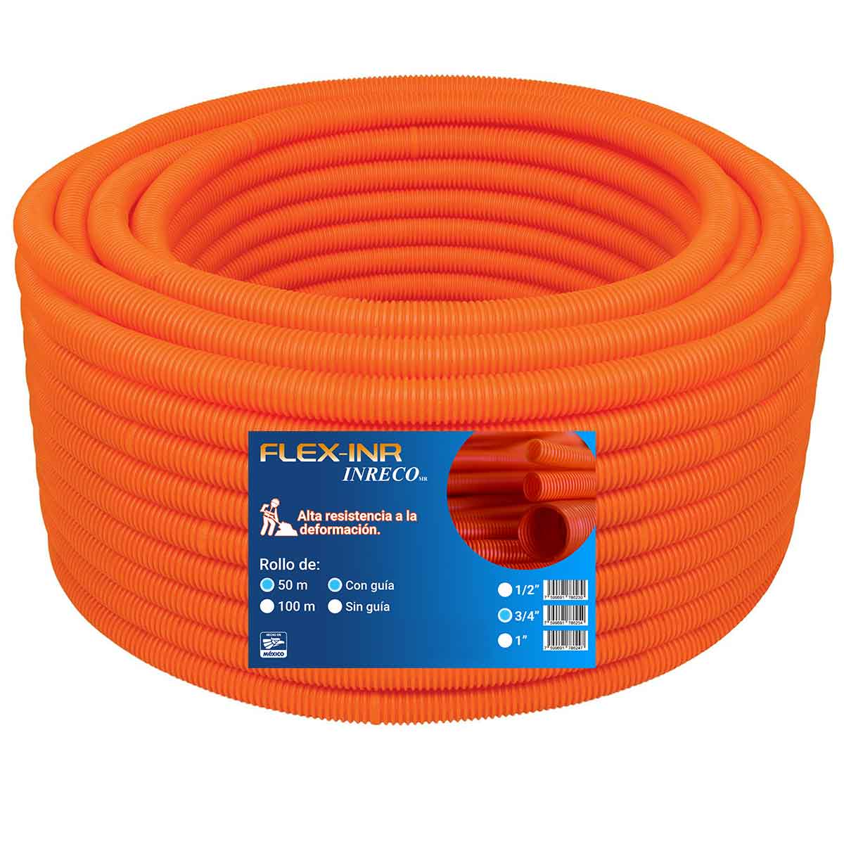 Tubo Poliducto Flexible Con Guia Naranja 3/4&quot; 50m Flexinr INRECO Ferreabasto