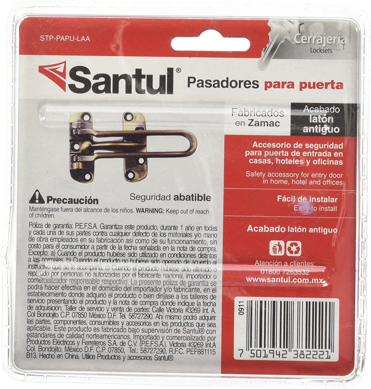 Pasadores Para Puerta Abatibles De Laton 8222 Santul SANTUL Ferreabasto