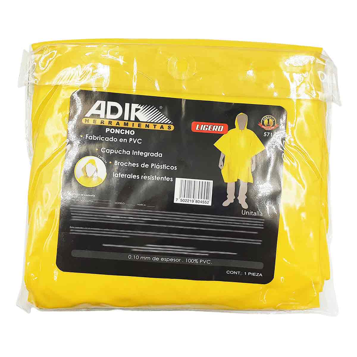 Impermeable Tipo Poncho Amarillo Unitalla Pvc 571 Adir ADIR Ferreabasto