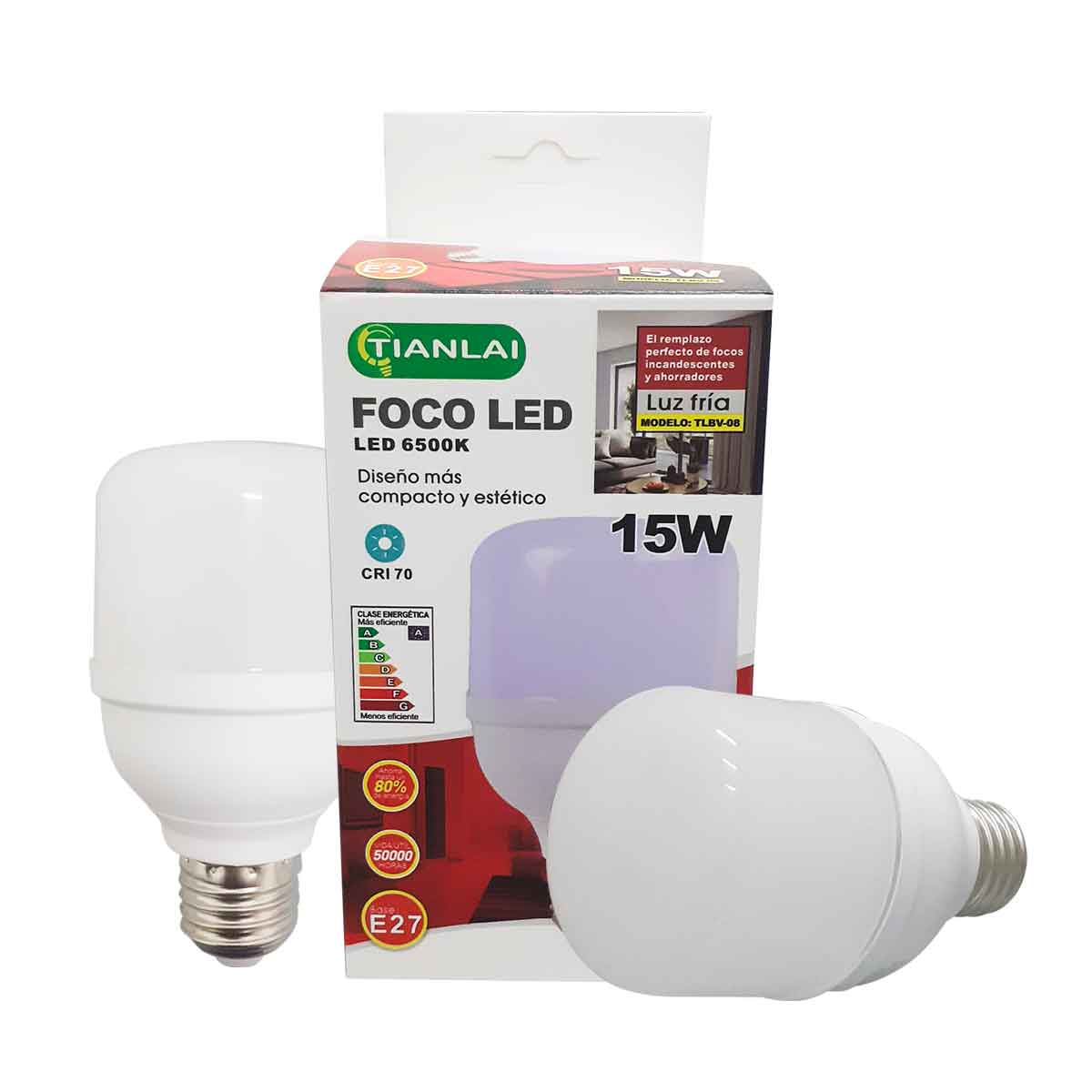 Foco Led Tipo Bala 15W Tianlai Luz Fria 6500K 1200lm 5 Piezas TIANLAI Ferreabasto