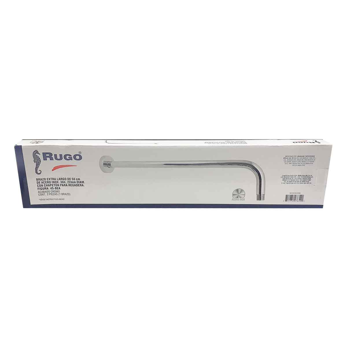 Brazo Extralargo Regadera Acero Inox 50cm Acabado Cromo Rugo RUGO Ferreabasto