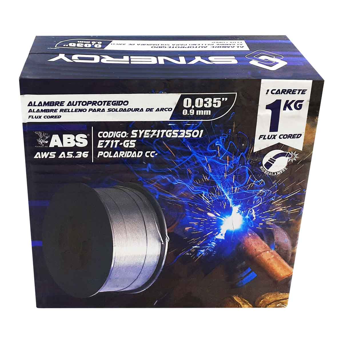 Microalambre Soldadura Relleno Flux Core Autoprotegido .035 Pulgada .9mm Carrete 1kg Synergy SYNERGY Ferreabasto