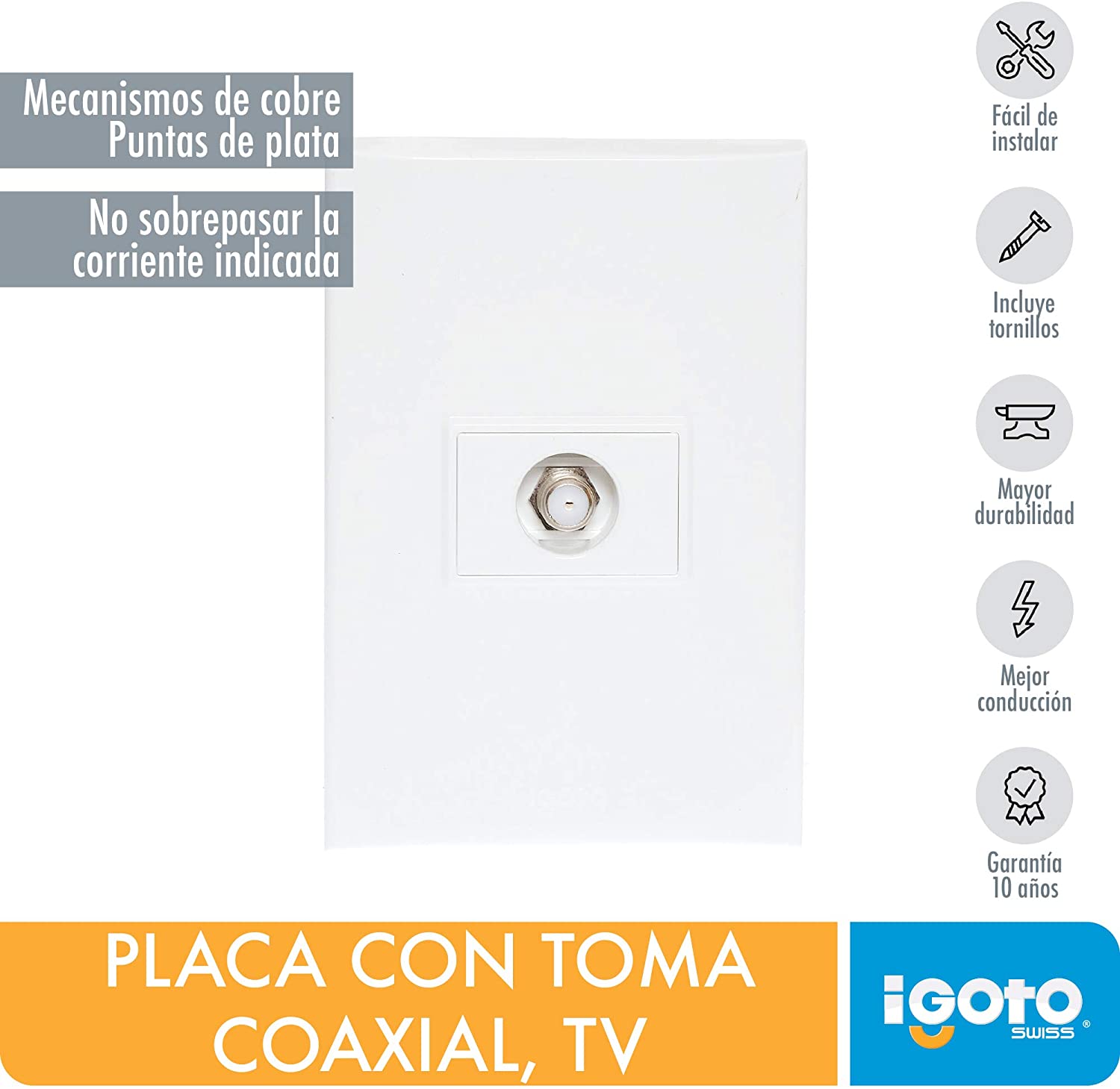 Placa Armada Lugano Con Toma Coaxial Tv Blanca Nom Igoto IGOTO Ferreabasto