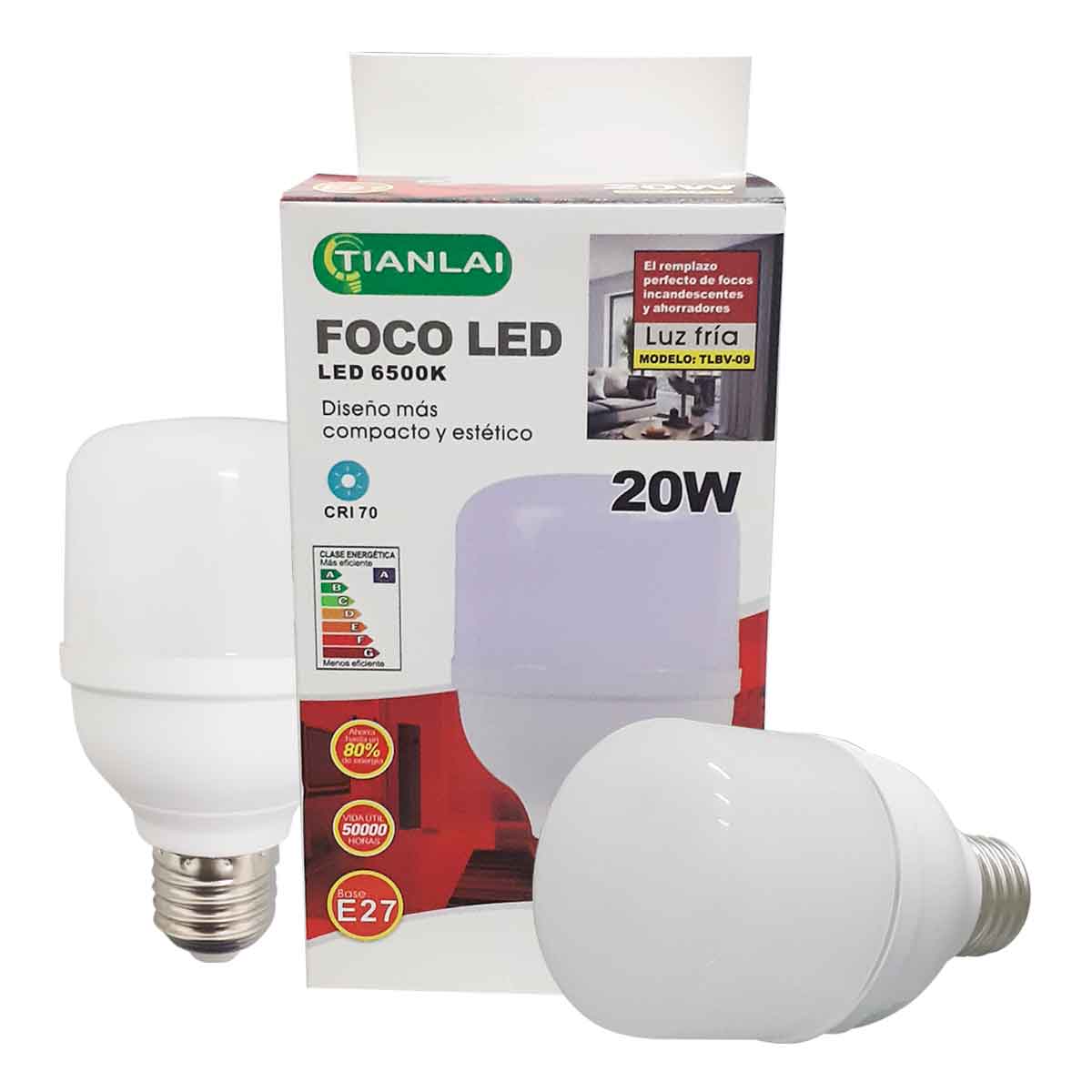 Foco Led Tipo Bala 20W Tianlai Luz Fria 6500K 1600lm 5 Piezas TIANLAI Ferreabasto