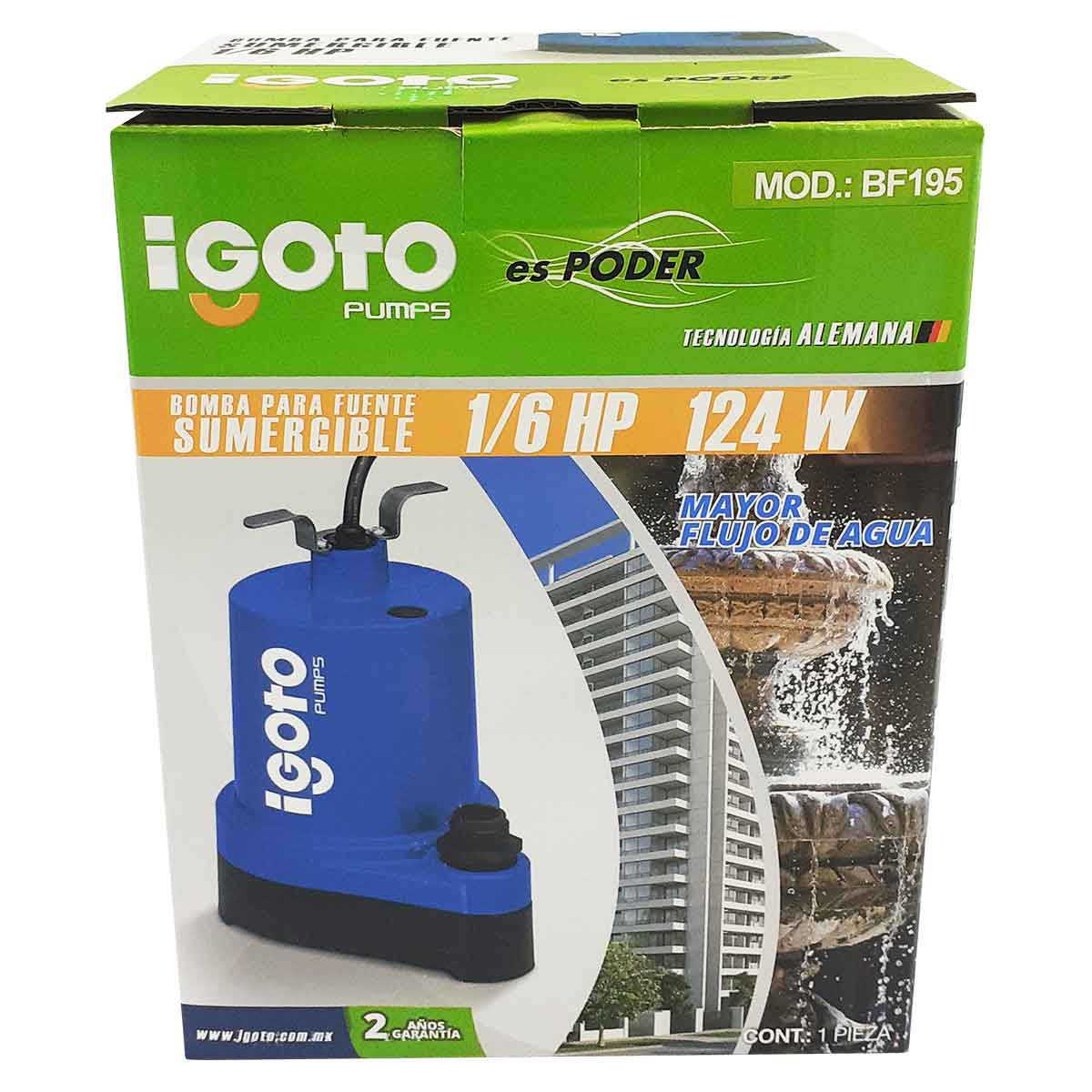 Bomba De Agua Sumergible Para Fuentes Igoto Bf195 124W 6M IGOTO PUMPS Ferreabasto