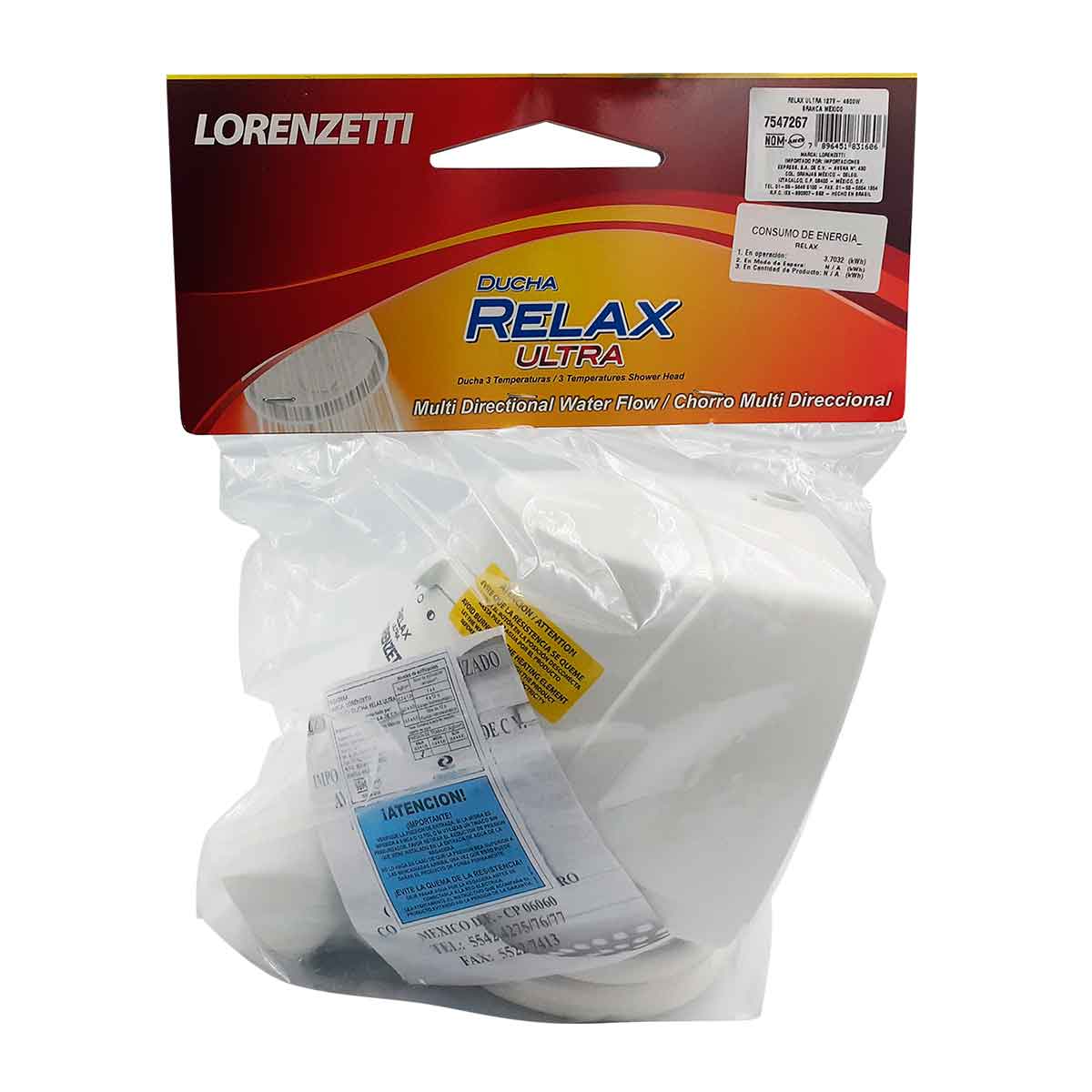 Regadera Electrica Relax Ultra 3 Temperaturas 127V 4600w Blanca Lorenzetti LORENZETTI Ferreabasto