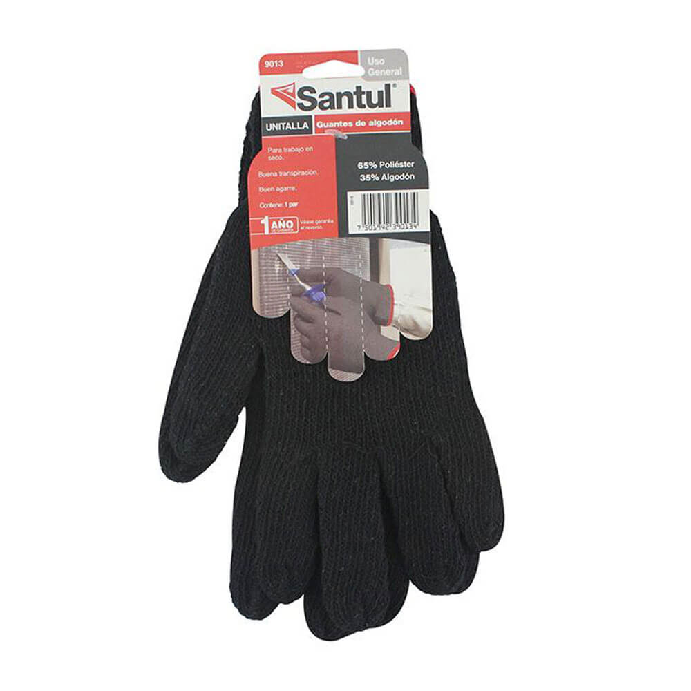 Pack 2 Par Guante Poliester Algodon c/ Overlock Negro Santul SANTUL Ferreabasto
