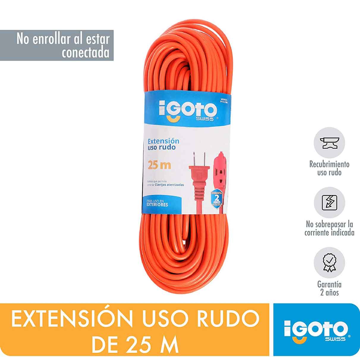 Extension Uso Rudo Naranja 16Awg 25M Igoto IGOTO Ferreabasto