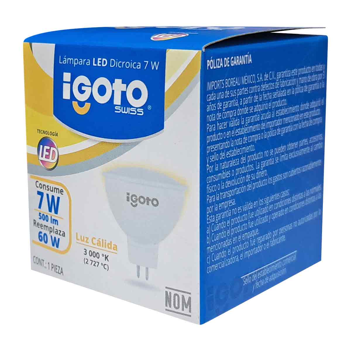 Foco Led Mr16 7W=60W 3000K Luz Calida Nom Igoto - Ferreabasto