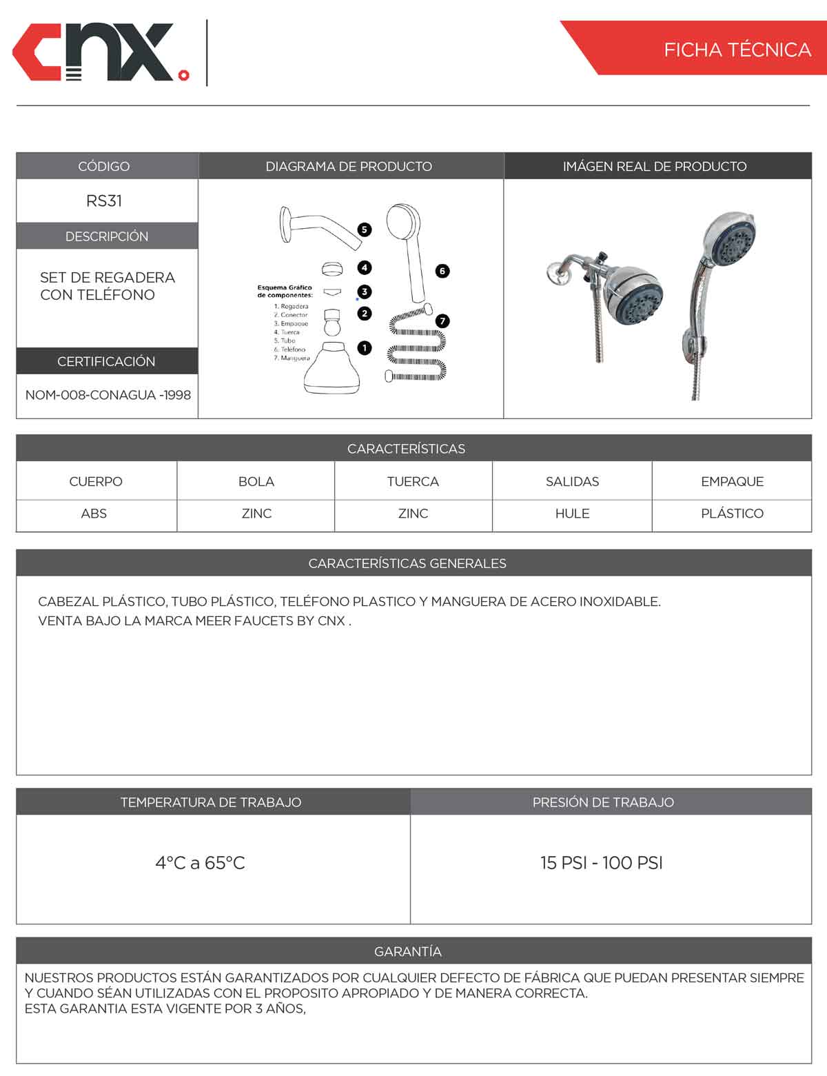 set de regadera con telefono ficha tecnica