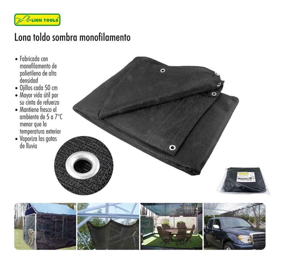 Lona Toldo Sombra 80% Monofilamento Lion Tools 1071 3.60 x 3 metros LION TOOLS Ferreabasto